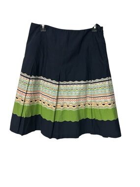 Talbots Vintage Navy Pleated A-Line Skirt 100% Cotton Geometric Coastal Academic